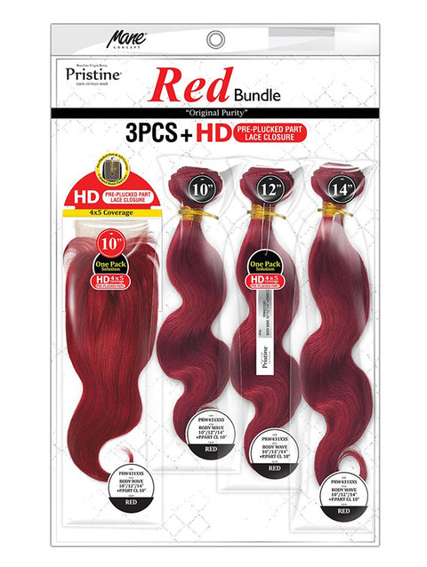 Mane Concept Pristine Red Bundle 11A BODY WAVE Weave 3PCS with HD 4x5 Lace Closure (PRW431)