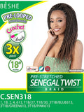 Beshe Pre-Stretched 3X SENEGAL TWIST Crochet Braid 18