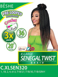 Beshe Pre-Looped 3X X-LARGE SENEGAL TWIST Crochet Braid 20
