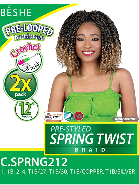 Beshe Pre-Looped 2X SPRING TWIST Crochet Braid 12