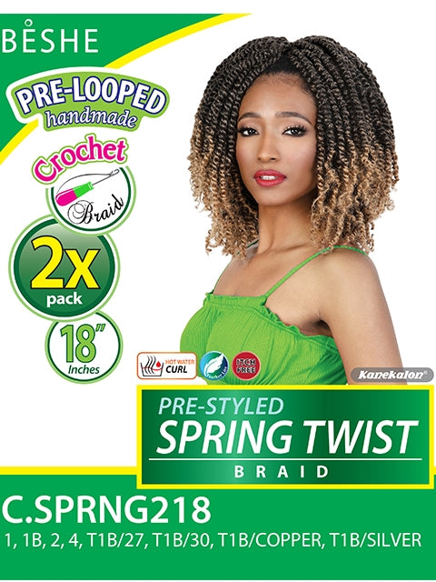 Beshe Pre-Looped 2X SPRING TWIST Crochet Braid 18
