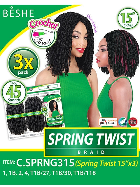 Beshe Pre-Looped 3X SPRING TWIST Crochet Braid 15