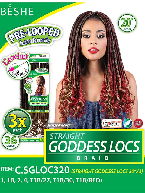 Beshe Pre-Looped 3X STRAIGHT GODDESS LOCS Crochet Braid 20